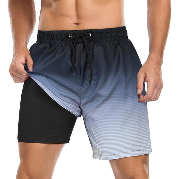 Swim Trunks Quick Dry Bathing Suit for Men with Compression Liner - Picture 1 of 8